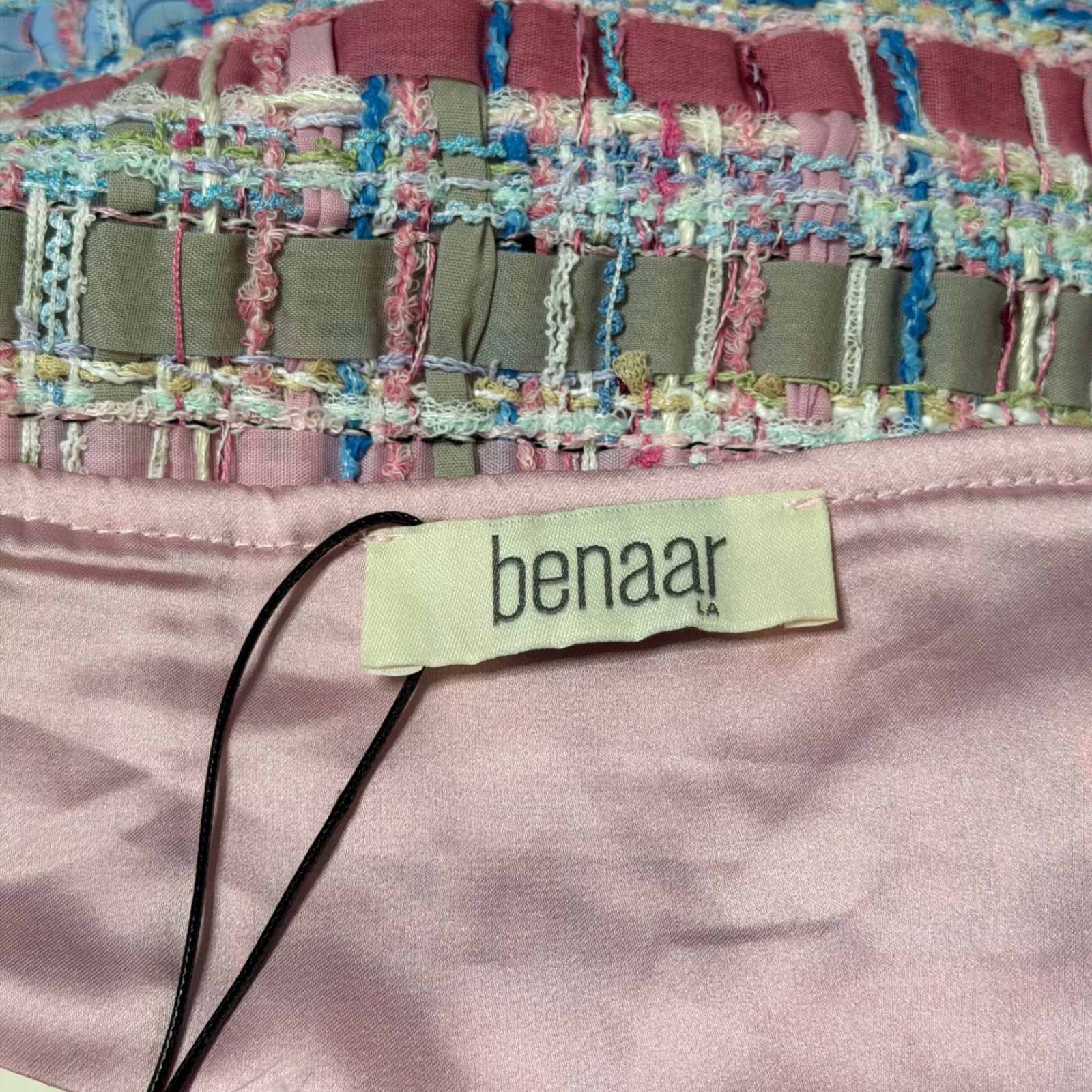 Nwt Benaar La Tweed Fringe Midi Skirt Rhinestones Pink Blue Women's Size 6 — image 6 of 8